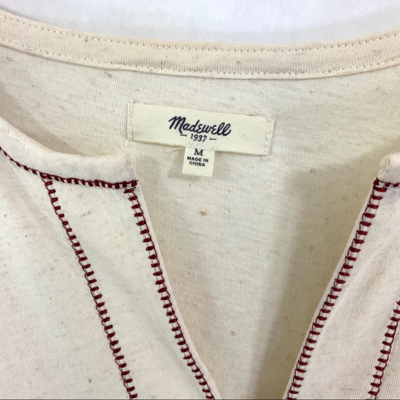 MADEWELL Short Sleeve Tee Size Medium Cream Boho Split Neck Shirt E11 - Picture 6 of 8